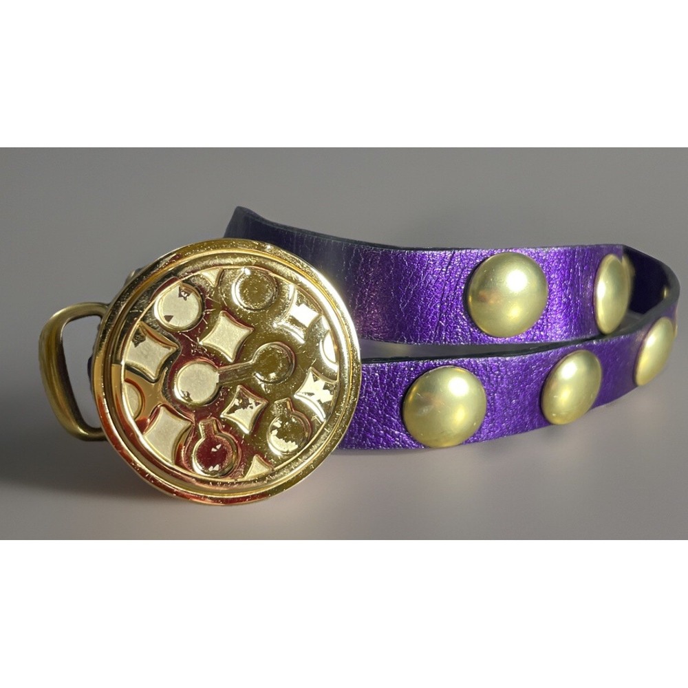 RARE✨Women's Coach‎ Belt Leather Purple Logo Oval Gold Tone "C" Buckle Size S - Picture 2 of 7